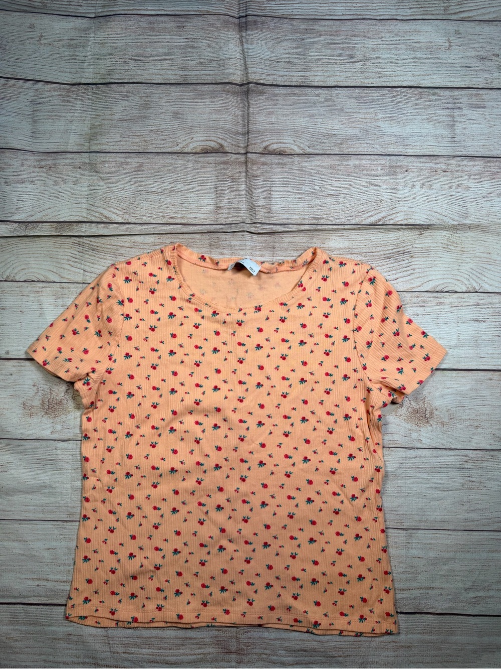 Cottage Peach Micro Floral Ribbed Short Sleeve Tee